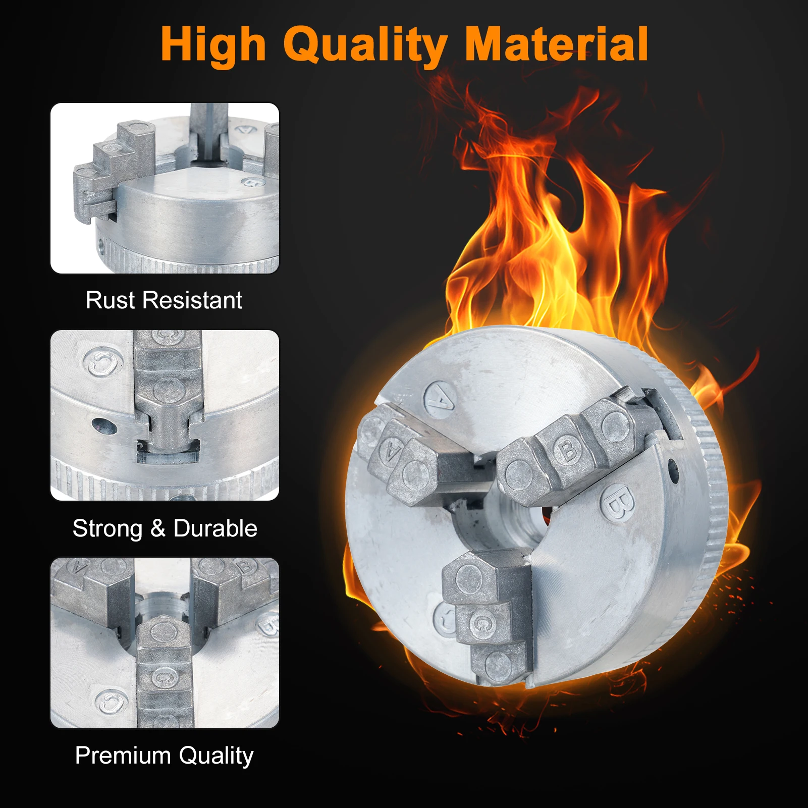 3-Jaw Lathe Chuck Self Centering Chuck with T-key Fixing Screws Hexagon Wrench Internal External Grinding Power Lathe Accessory