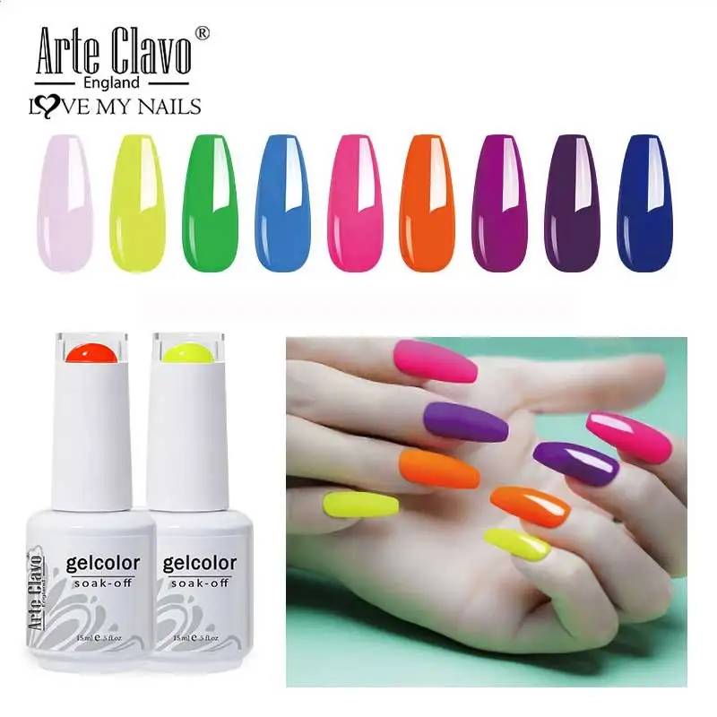 ארטה Clavo ציפורניים משרים כבוי מתוקים סוכריות צבעים 15ml LED ג 'ל פולני צהוב כחול לכה קבוע DIY נייל אמנות מניקור קישוט