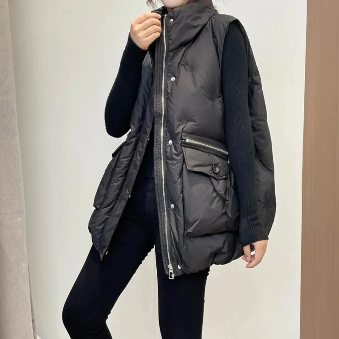 Parkas de plumón de algodón para mujer, chaleco holgado sin mangas con Bolsillo grande, acolchado, cálido, otoño e invierno, novedad de 2023