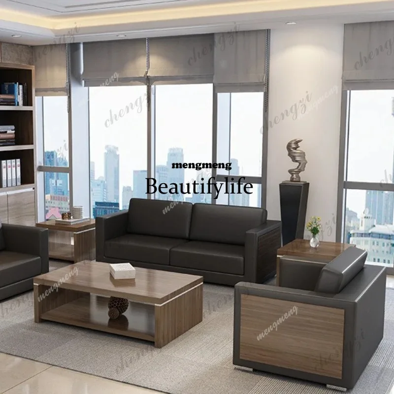 d5556 Wooden Cowhide Office Sofas Comfortable Elegant Simple Modern Office Sofa Useful Luxury Office Furniture Gado Mai Matasai