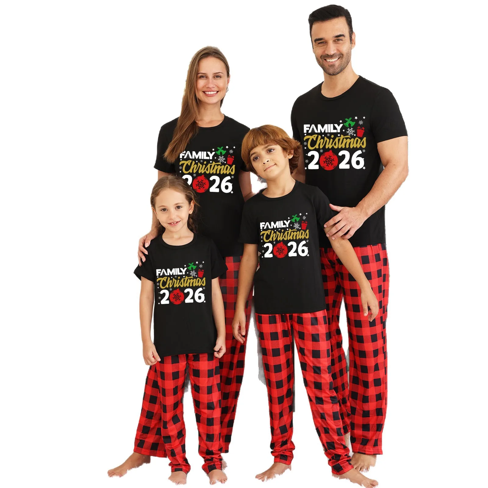 Christmas Pajamas Set Short Sleeve Cartoon Print Adults Kids Matching Outfit Tee Top+Trousers 2 Pcs Suit Baby Romper Family Look