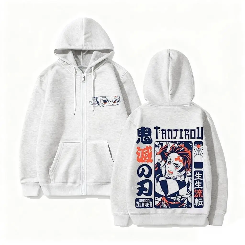Demon Slayer Tanjiro Zip Up Hoodie Heren Dames Anime Cosplay Streetwear Sweatshirt met capuchon 2026 Winter Casual Pullover Jacket Top