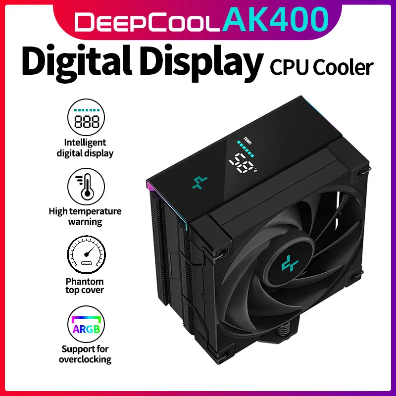 

DeepCool AK400 Digital Display CPU Cooler 4 Heatpipes Chip 1850RPM PWM Cooling Heatsink Heat Alert for Intel LGA1700 ADM AM4 AM5