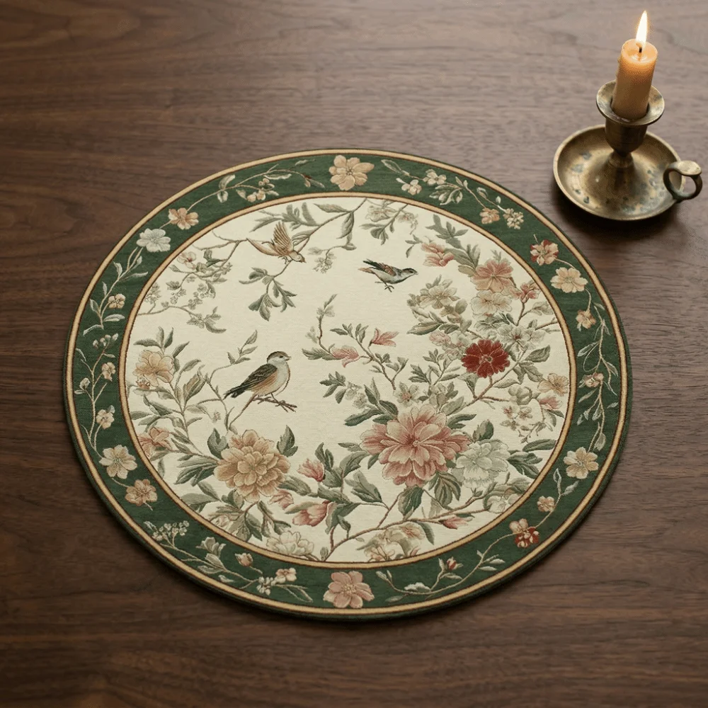 

Heat Insulation Floral Birds Table Placemat Anti-slip Anti-scald Flower Linen Table Mat Coaster Coffee Cup Mats Round Dining Mat
