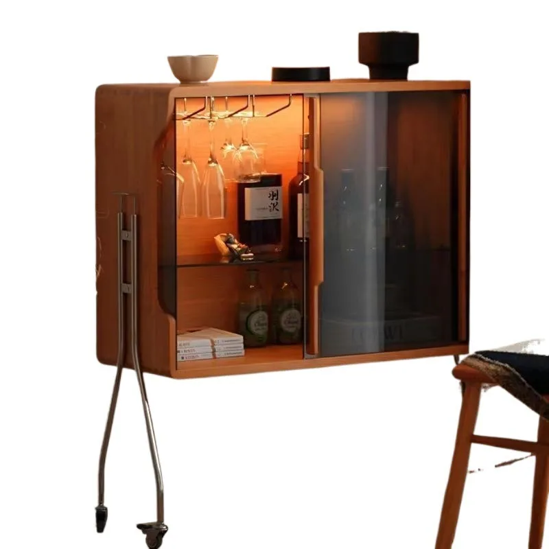 Medium and retro living room movable glass wine cabinet sofa, display dining side against the wall storage porch storage shelf
