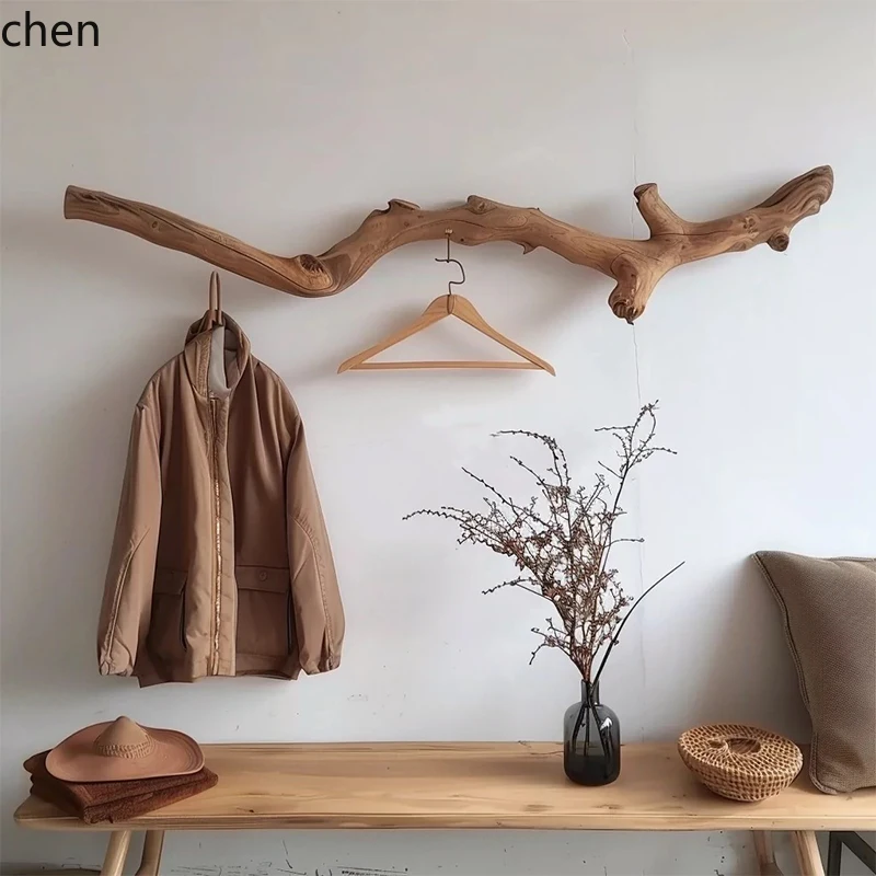 

HTT Wabi-Sabi Style Upgraded Coat Rack Multi-Functional Storage Clothes Rack Solid Wood Wall-Mounted Clothes Rail