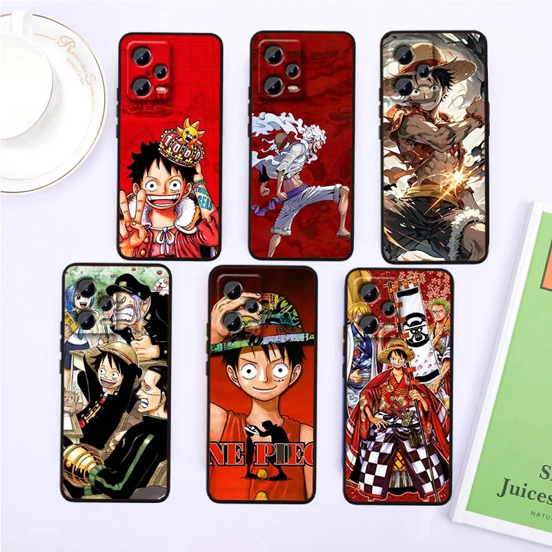 

One Piece Cartoon Luffy Phone Case For Xiaomi Redmi Note 15 14 13 12 12S 11E 11 11S Pro Plus 4G 5G Black