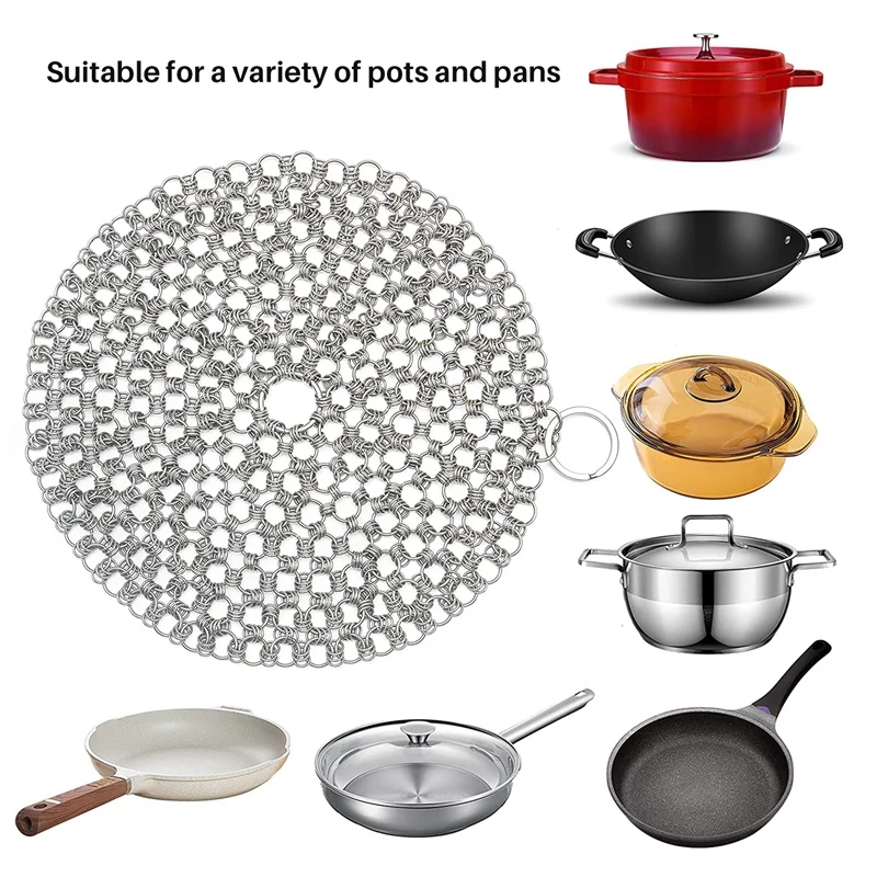 Cast Iron Cleaner,Stainless Steel Chainmail Scrubber,Easy Cleaning For Pans,Dutch Ovens,Grills Griddle