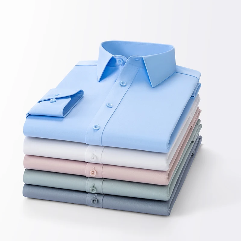 Hight quality Modal elastic long sleeve shirts for men slim fit formal shirt soft Acetate business solid color elegant clothes