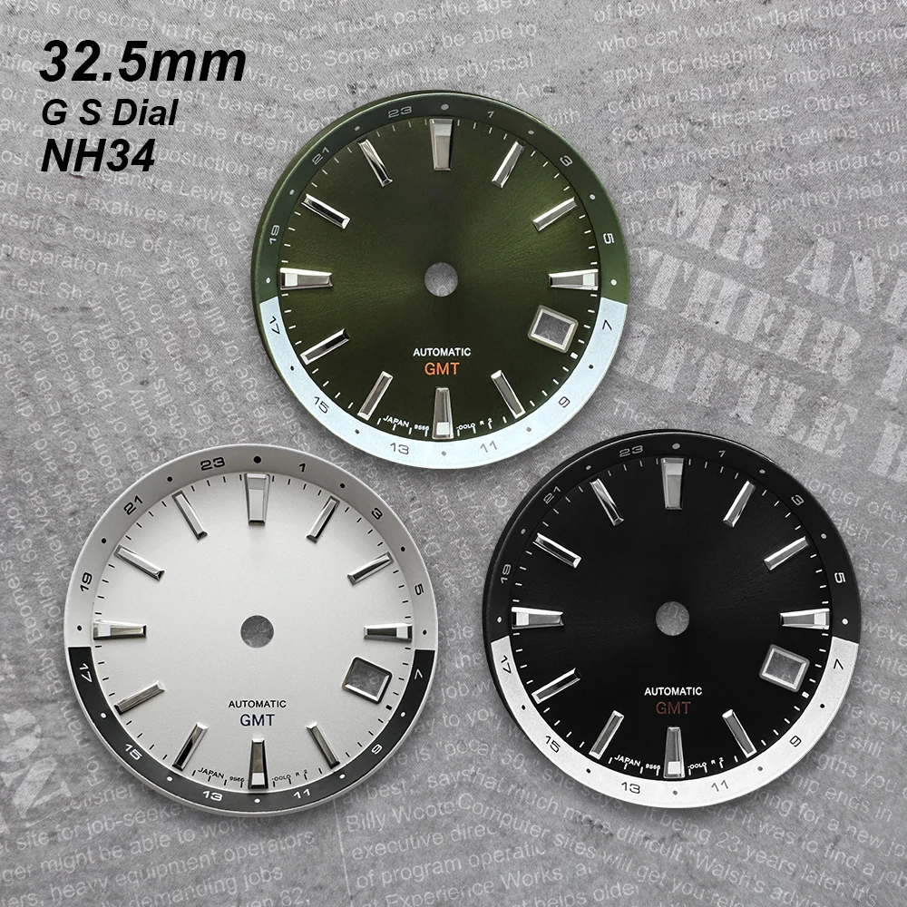 

32.5mm GMT GS Logo Dial Suitable For NH34 Movement Green Luminous Quality Applied Index Riveted Watch Modification Accessories