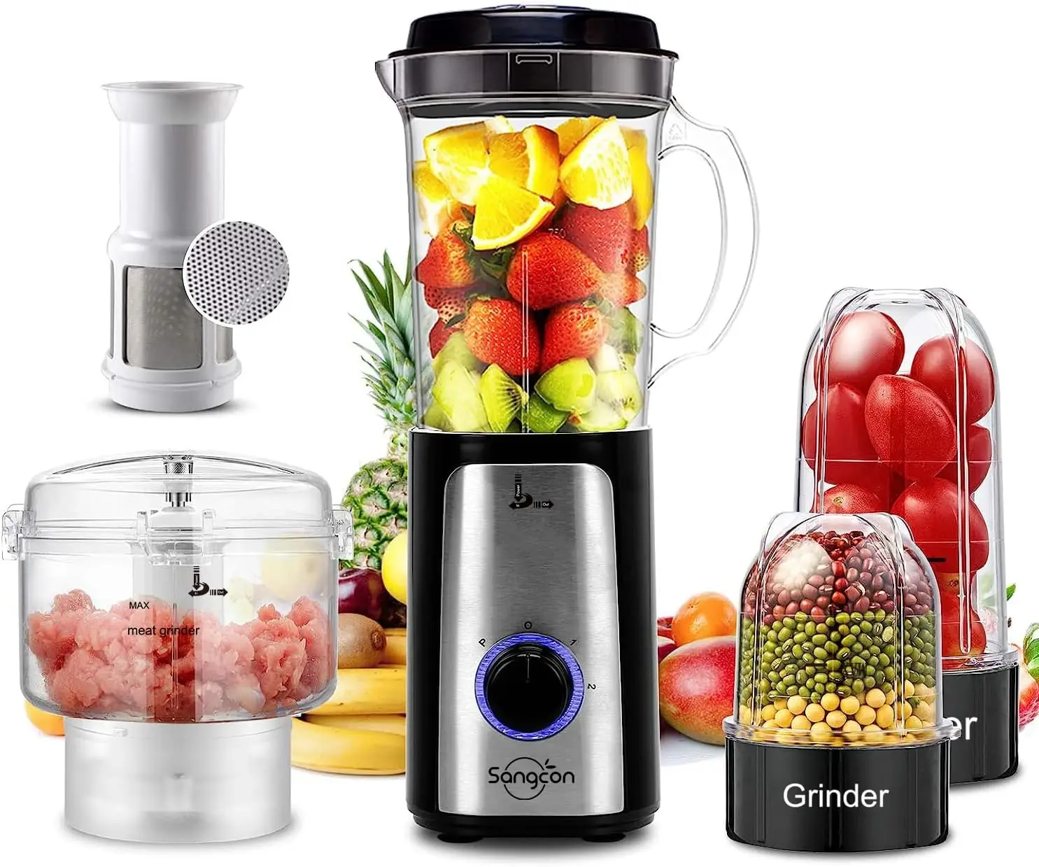 

5-in-1 Electric Blender & Food Processor Combo, 350W High Speed with 2 Speeds & Pulse for Smoothies, Meat Chopping