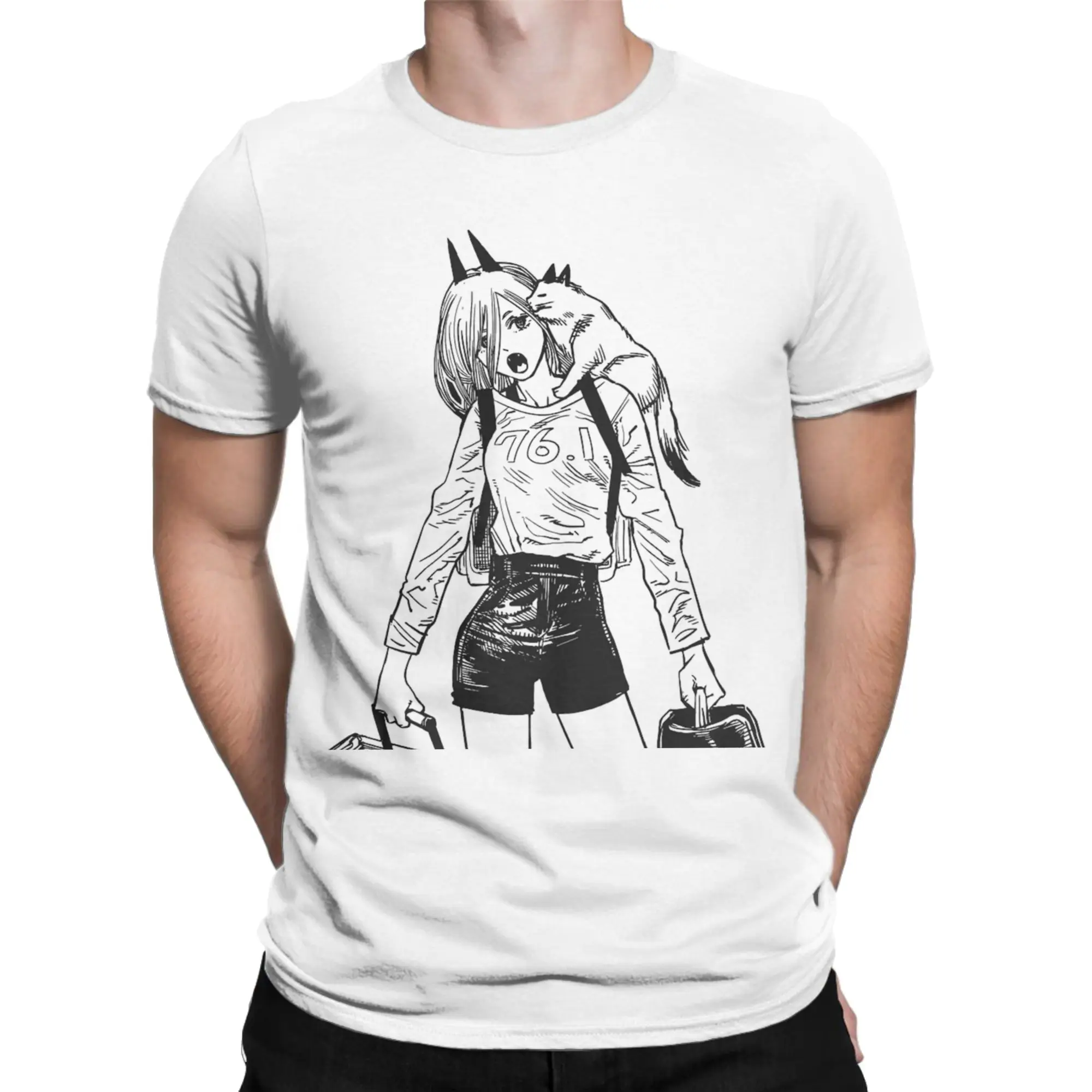Men Women's T-Shirts Power and Cat Funny Cotton Tees Short Sleeve Chainsawmans Denji Devil Anime T Shirts Tops New Arrival
