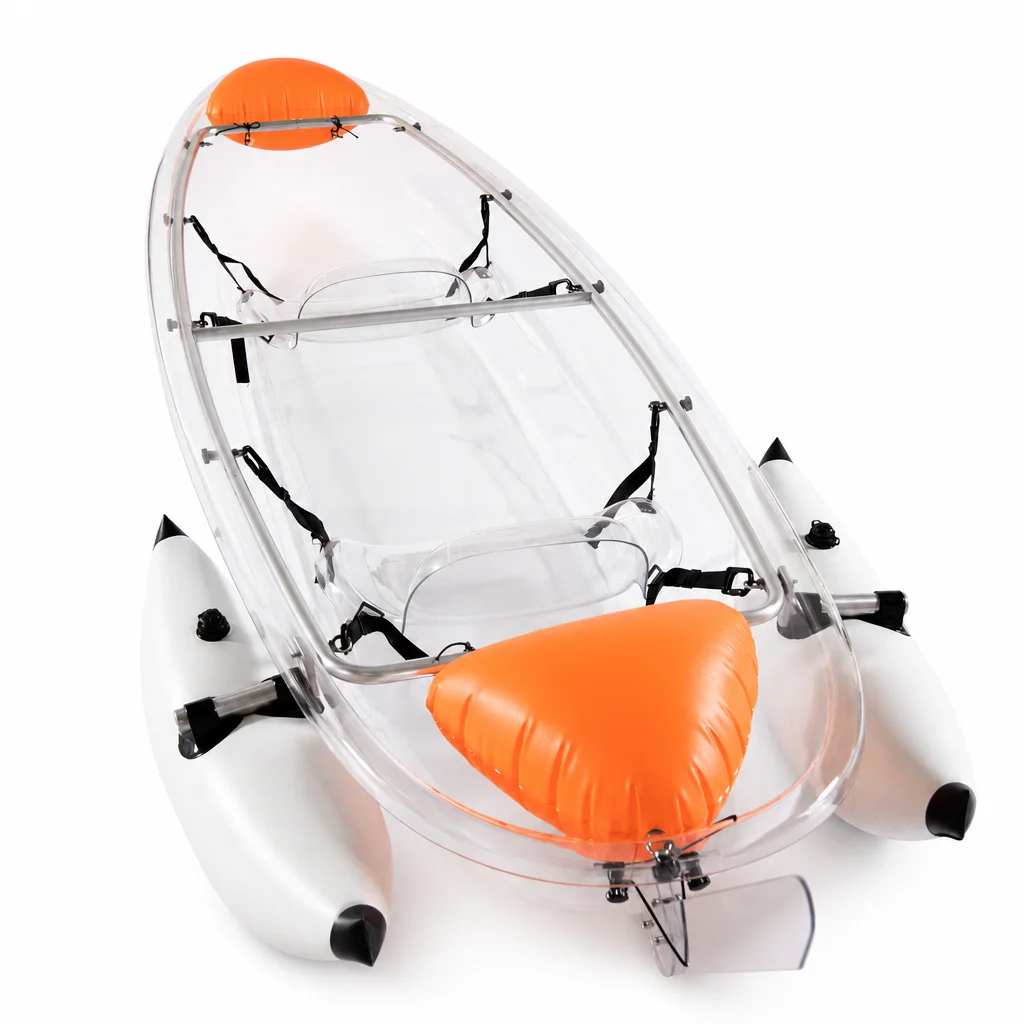 Clear Bottom Transparent Tandem Kayak 2 Seat Crystal PC Hull Inflatable Pontoon Canoe Lake Ocean Paddling OEM Custom Wholesale