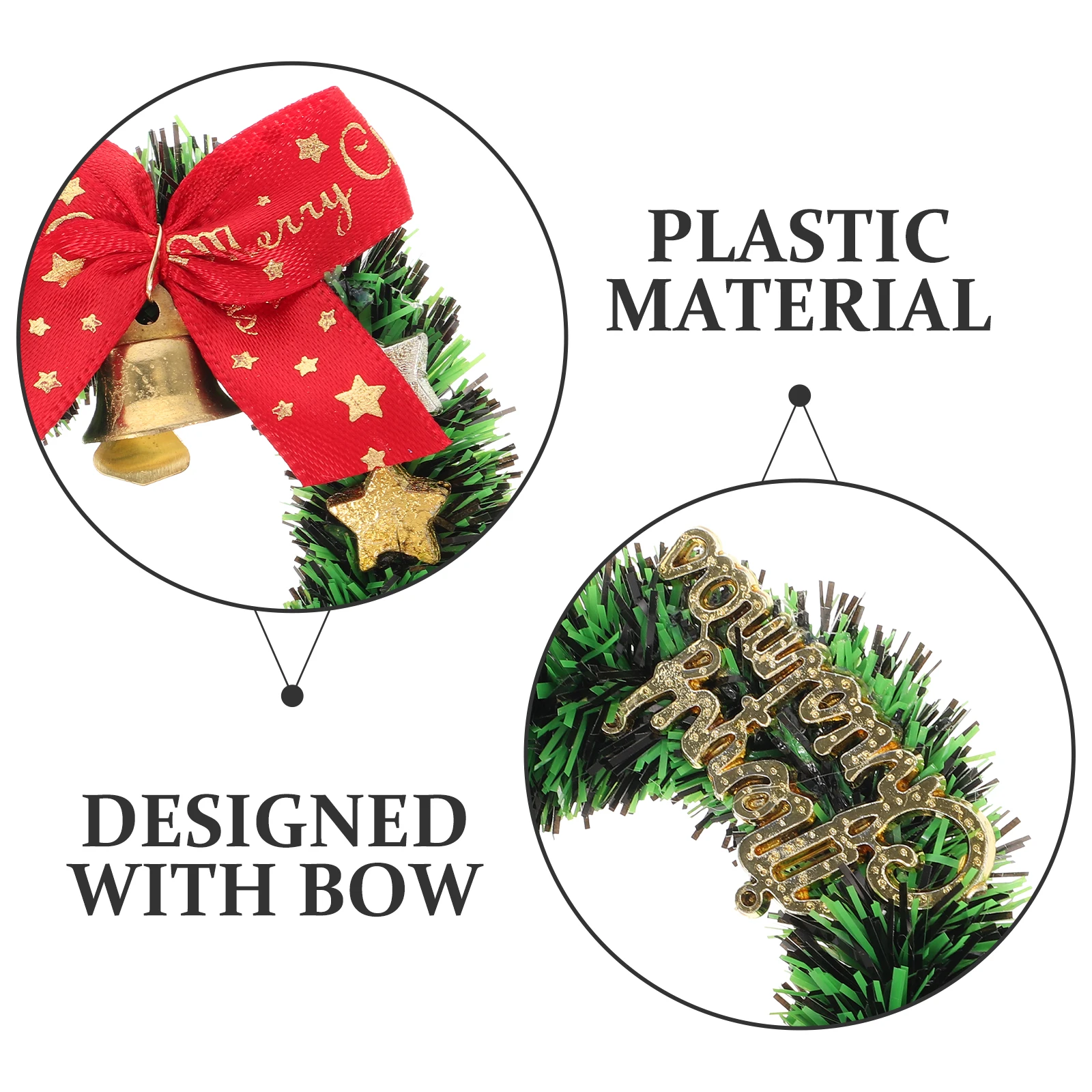 

Mini Christmas Bow Bell Garland Artificial Decor Supplies Bright Color Delicate Mini Wreath Plastic Cloth Longlasting Practical