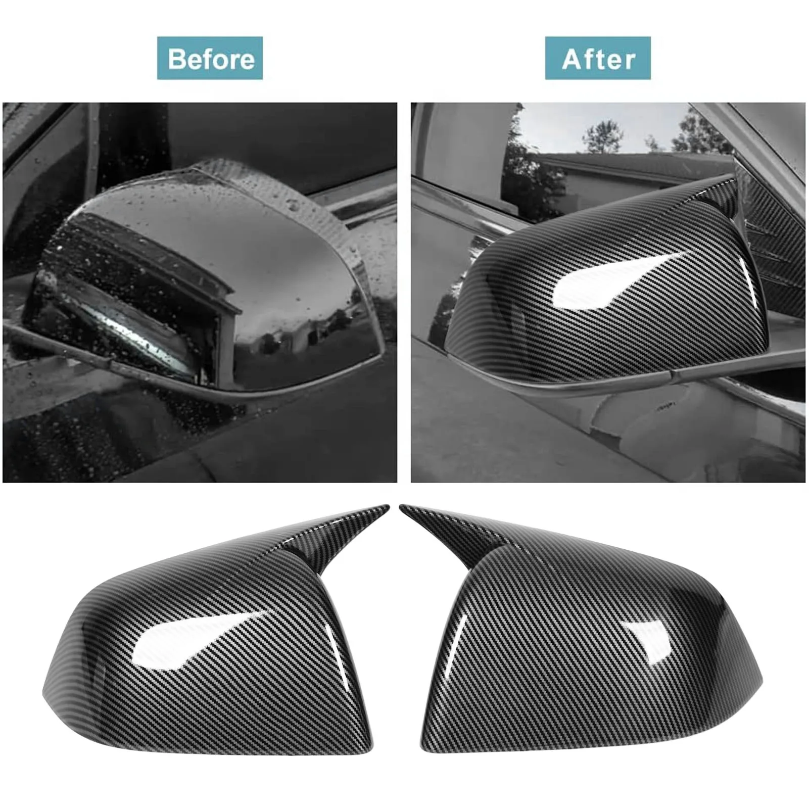 Car Wing Side Rearview Mirror Cover Cap Fit For Tesla Model Y 2020 2022 2023 Carbon Fiber Look External 2 Pcs Car Accessories