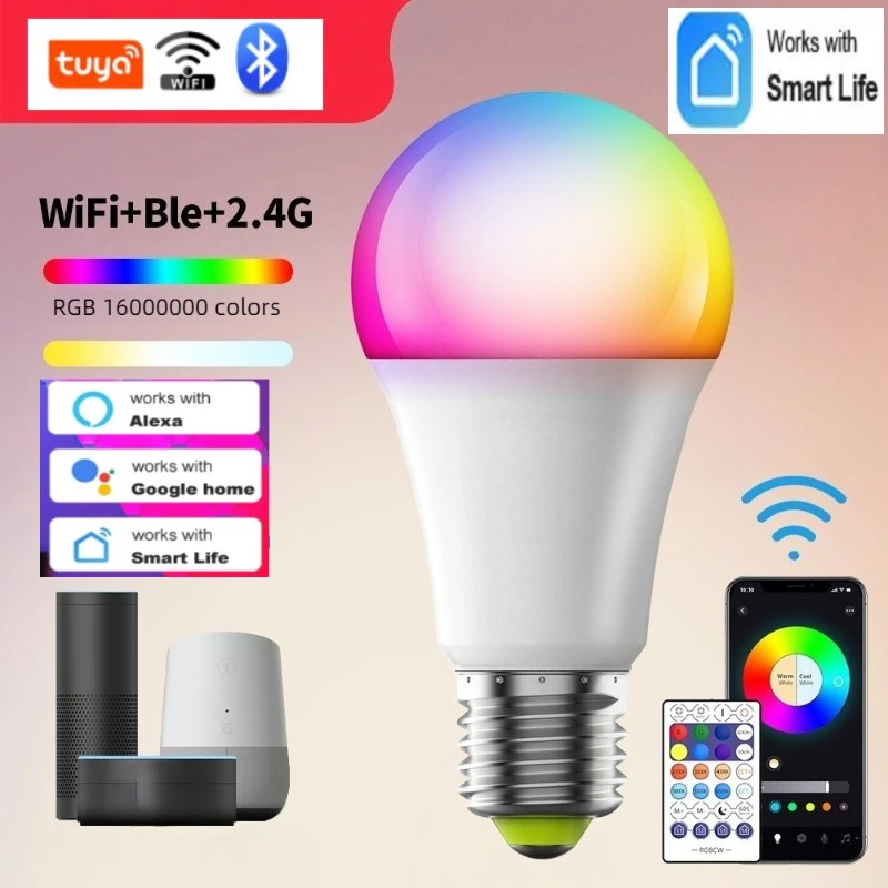 Tuya Rgb Led Light Bulbs, Wifi, Bluetooth, Alexa, E27, 100-240v, Lamps For Google Assistant, Smart Life