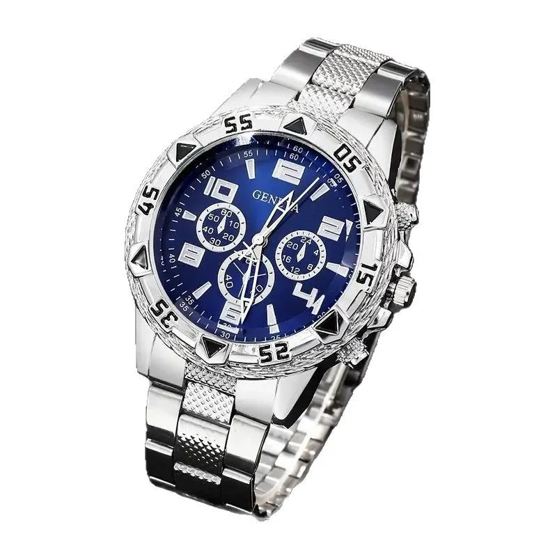 4PCS Men's Watch Set Fashion Trend Business Quartz Watch Bracelet Ring Necklace Set Suitable for Daily Clothing Matching