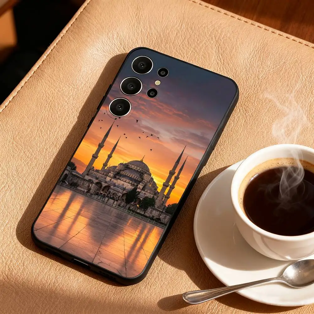 Custodia per telefono Urban Glowing Night Scene per Samsung S25,24,23,22,30,21,10,9,Ultra,Plus,Lite,FE Custodia morbida nera