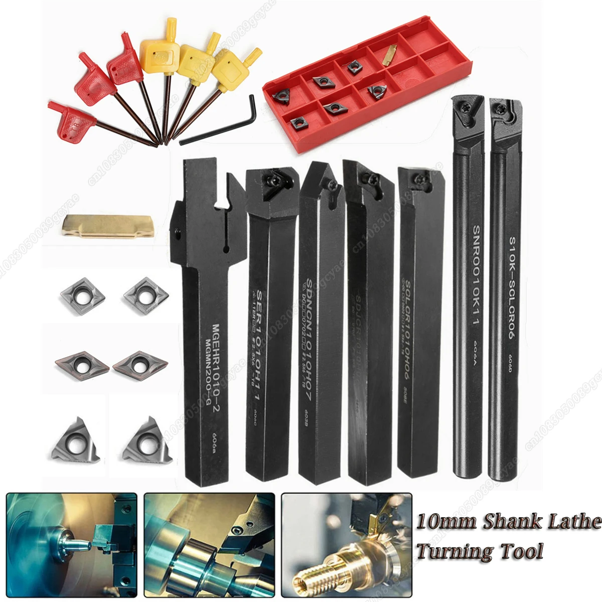 

7Pcs 10mm Shank Metal Lathe Tools 45HRC Lathe Boring Bar Turning Tool Holder Set With Carbide Inserts Machining For Semi-finish