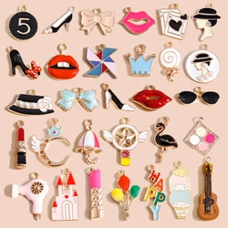 10pcs Mix Cute Girls Bow Balloon Lipstick Highheel Charms Pendants for Necklaces Earrings Keychain DIY Jewelry Making Accessory