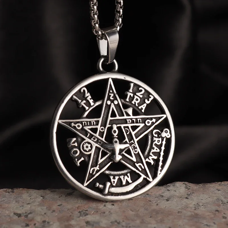 Vintage Witchcraft Pentagram Pendant Men\\\\\\\\\\\'s Jewish Hebrew Tetragrammaton Stainless Steel Jewelry Men\\\\\\\\\\\'s Amulet Necklace
