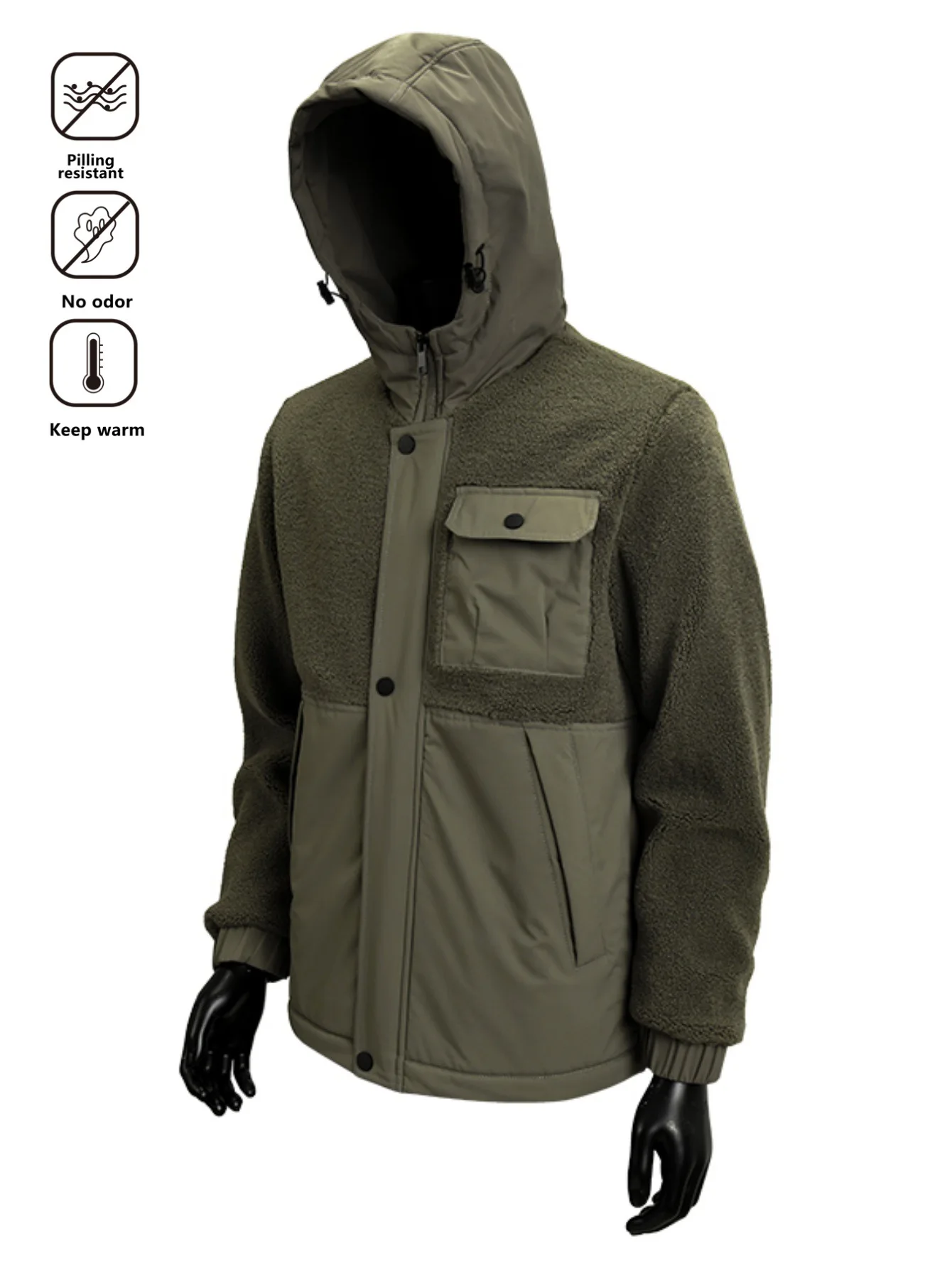 Outono e inverno quente jaqueta espessada para homem, 2025 nova jaqueta casual de retalhos de lã com capuz, casaco superior de inverno