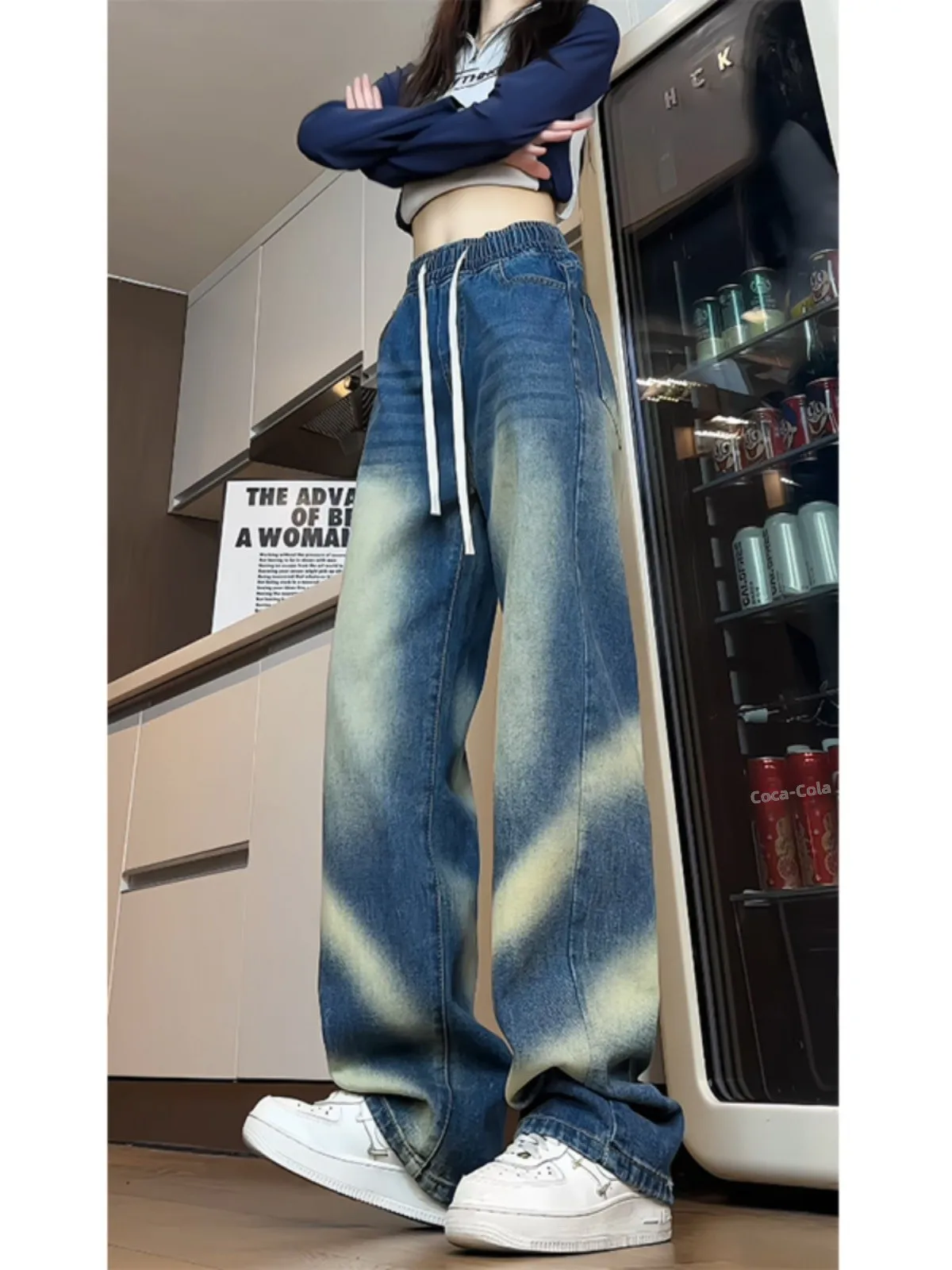 

Retro adient Color Men's Jeans American High Street Vibe Straight Leg Loose Wide Leg Micro Flared Pants Autumn Trendy Brand