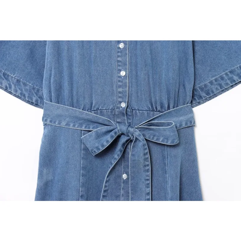 GELITAYIN Boho Chic Abito in denim abbottonato sul davanti Manica corta Orlo effetto consumato Cintura in vita Primavera Estate Abbigliamento casual