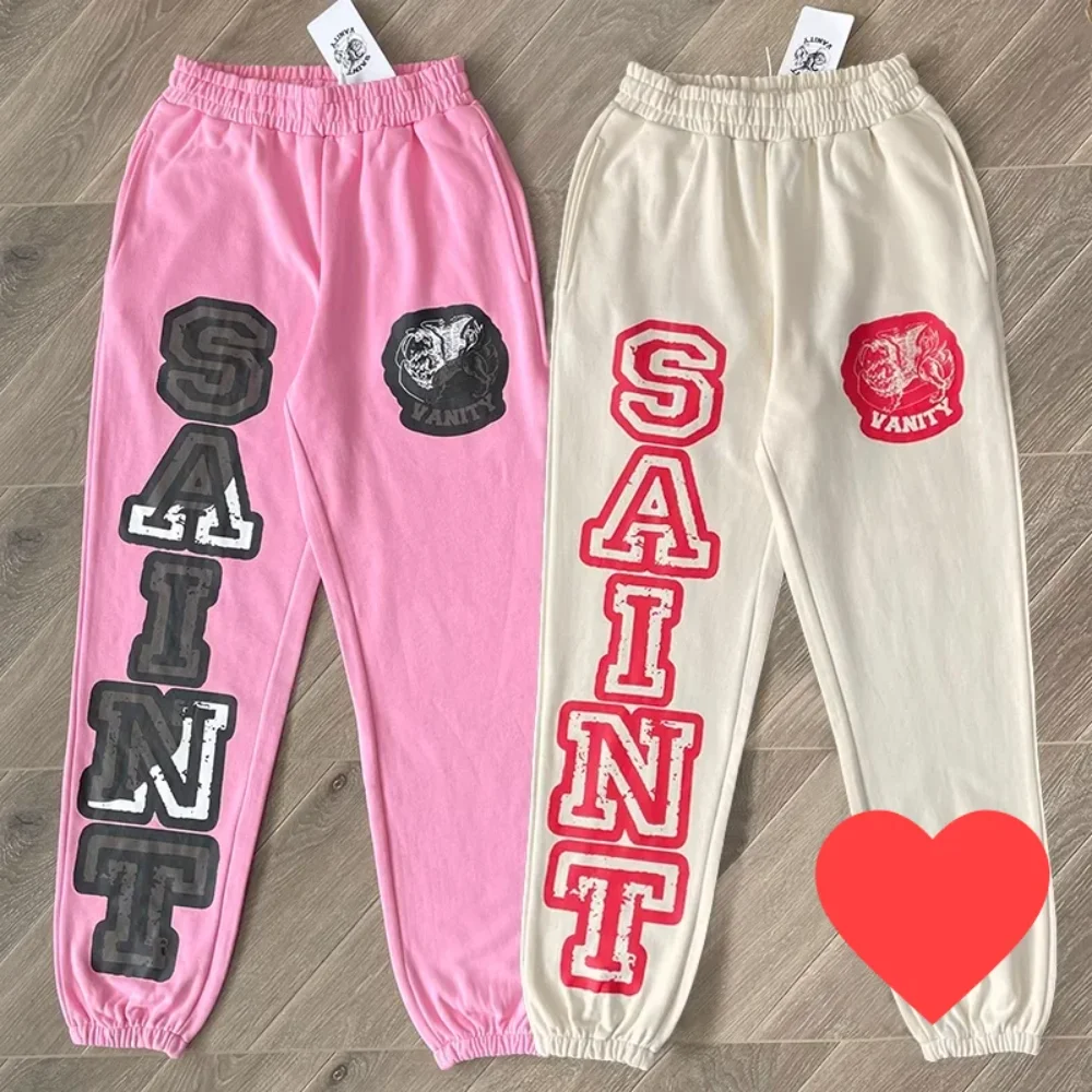 

Cracked SANIT Print Sweatpants VANITY Badge Graphic Pants Men Women High Quality Pink Beige Loose Trackpant Jogger Trousers GYM