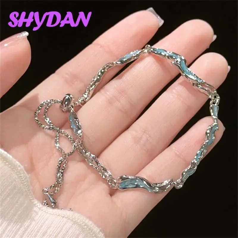 SHYDAN 925 Sterling Silver Blue Ocean Irregular Wave Adjustable Bracelet Chains for Women  Fashion Jewelry