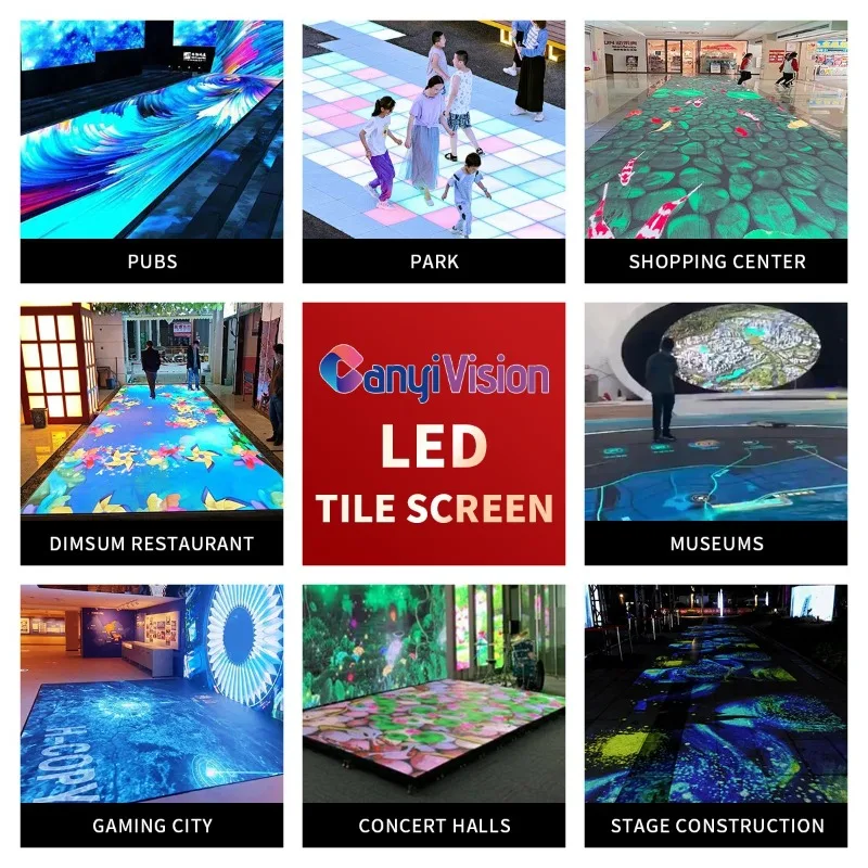 Custom Indoor LED Floor Display, Interactive Full Color Tile Screen for Mall, Stage, Hotel and Stairs
