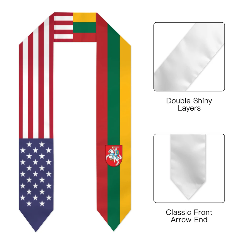 Graduation Sash Lithuania & USA United States Flag Stole Shawls Graduate Wraps Scraf International Student Pride Gifts