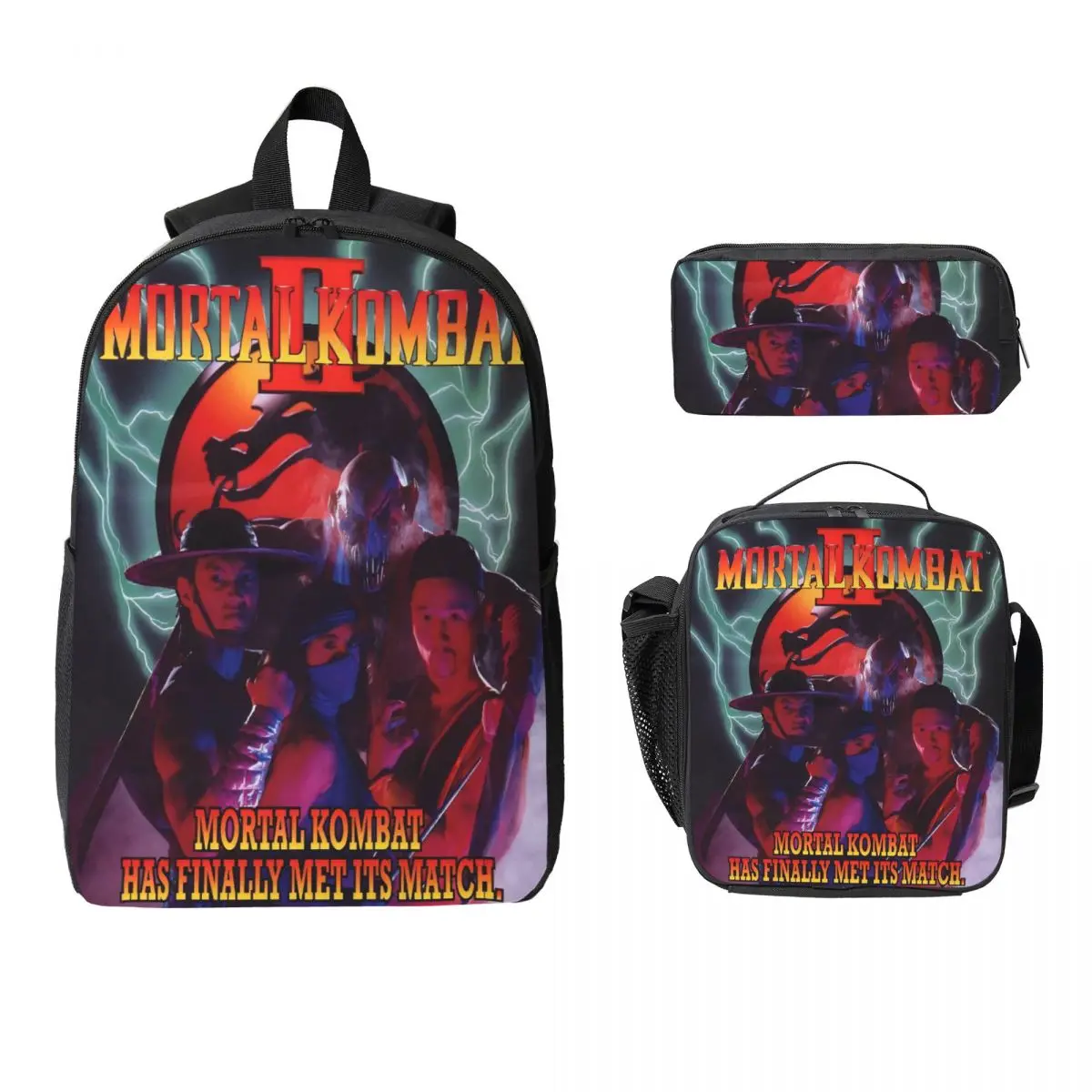 Conjunto de mochila 3 peças Mortal Kombat II Moive 2026 para crianças, caixas de lápis, conjuntos de mochilas com lancheira para estudantes, mochila escolar