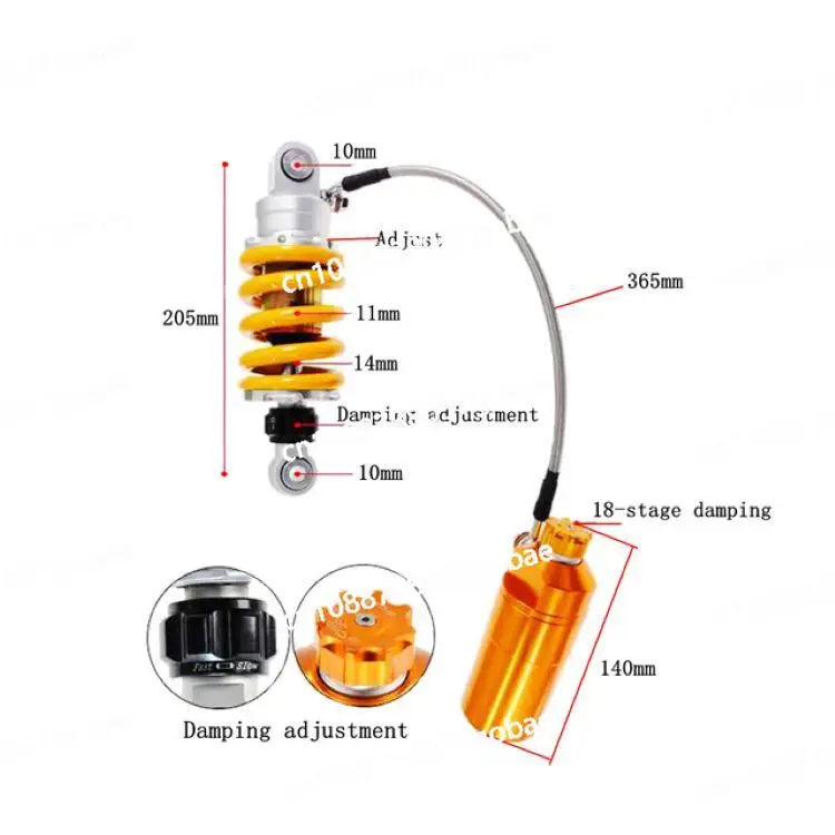 

1 шт. 265-325 мм задний амортизатор для мотоцикла с регулировкой демпфирования, встроенный гидравлический амортизатор