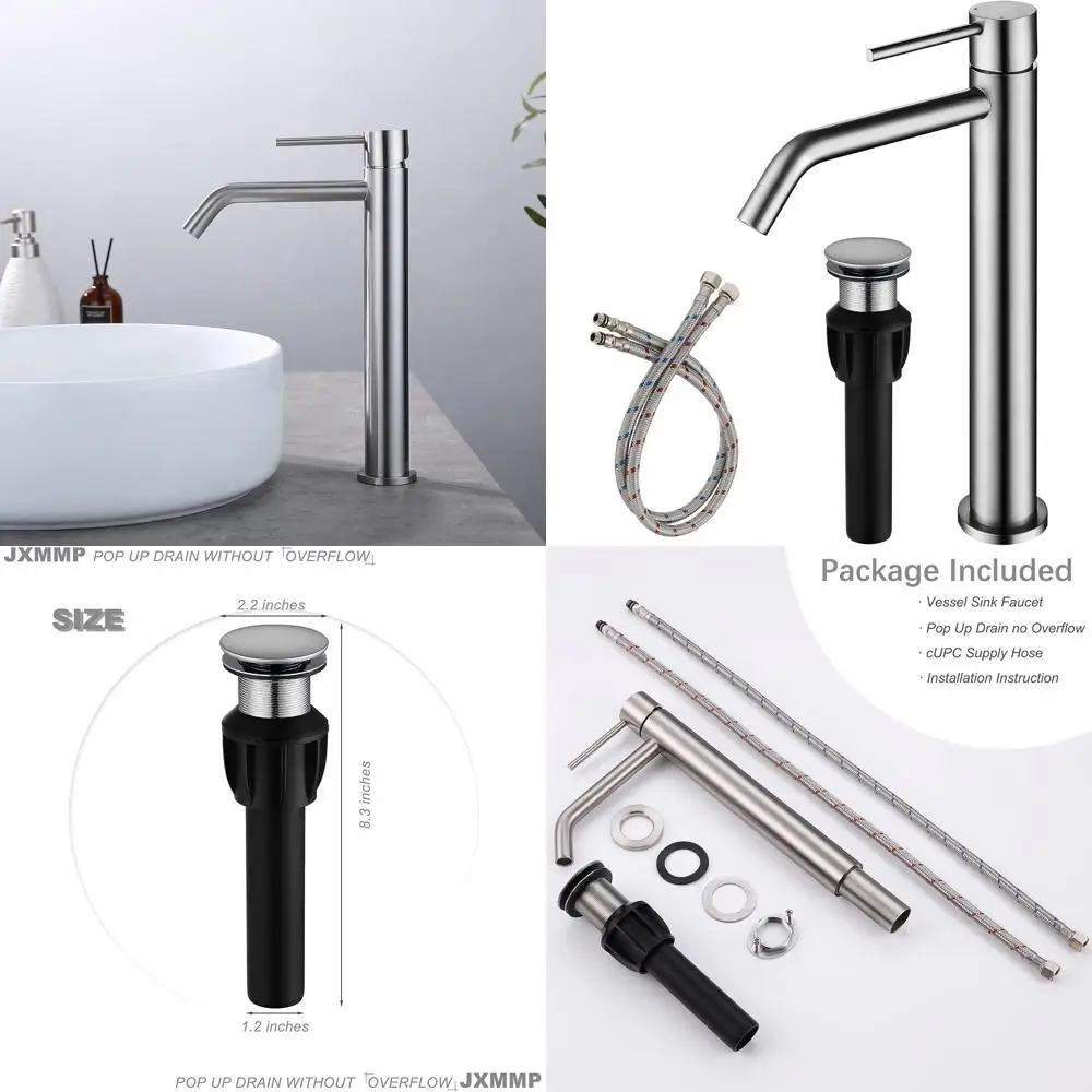 

1-Hole Brushed Nickel Vessel Sink Faucet with Stainless Steel SpotShield and No Overflow