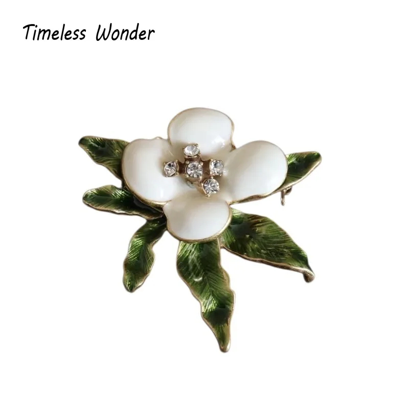Timeless Wonder Retro Enamel Zircon Floral Brooch Pins for Women Designer Jewelry Runway Top Vintage Gift Rare Mix 5250