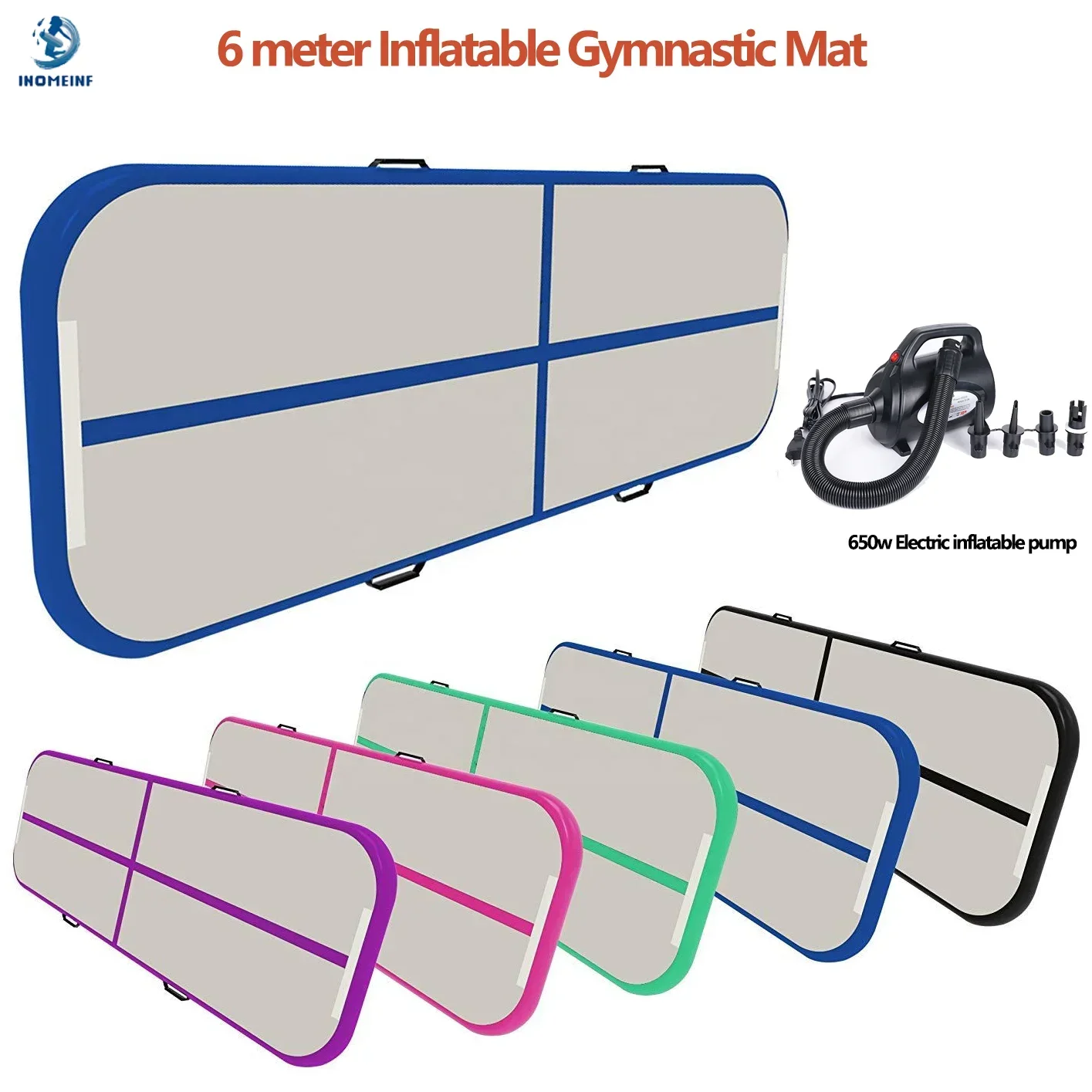 6x1x0.2m PVC Water Yoga Mat Inflatable Trampoline AirTrack Tumbling Mat Gymnastics Floor Mattress for Training/Cheerlead/Beach