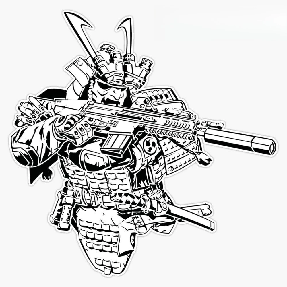

1PC Samurai Warrior Sticker Edgy Art Vinyl Decal for Laptop Skateboard Tactical Style Decor Sticker