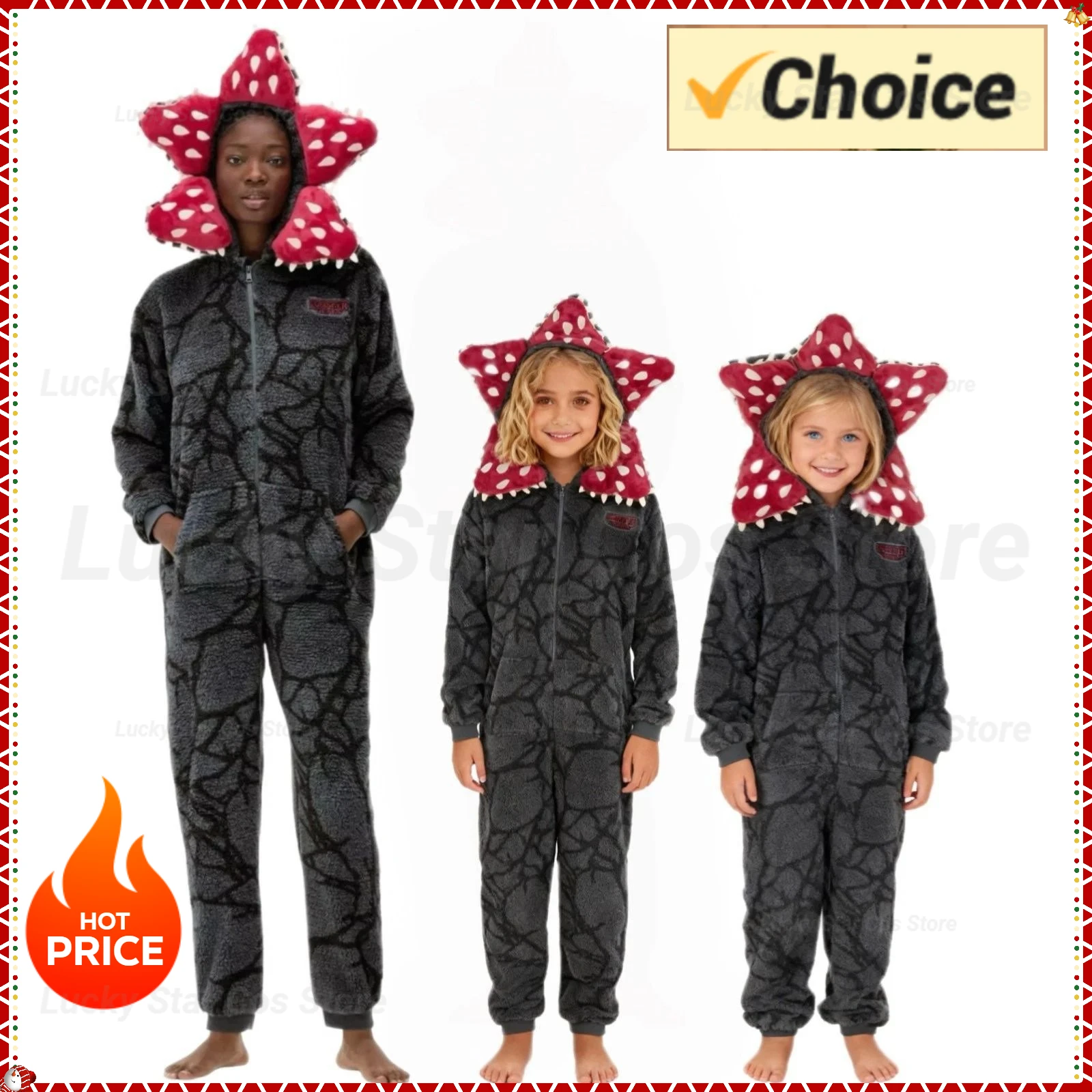 

2025Christmas Stranger Pajamas With Demogorgon Plant Design - Adult Onesie With Cozy Flannel Fabric, Perfect For Holiday Parties