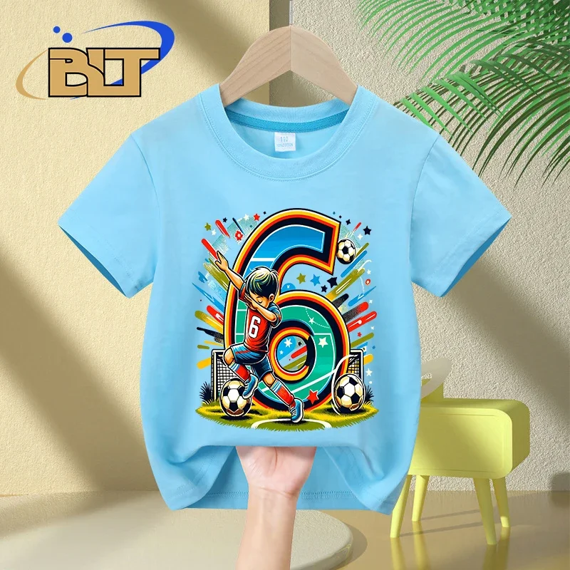 Camiseta de cumpleaños para niños de 6 años, top informal de algodón de manga corta, regalo para niños