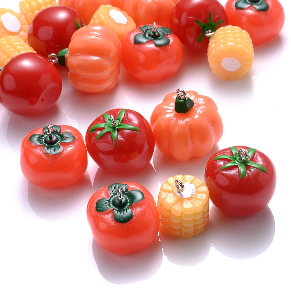 iYOE 5pcs Mix Vegetable Charms Pumpkin Persimmon Corn Tomatoes Resin Charms For Jewelry Making Bracelet Necklace Earring