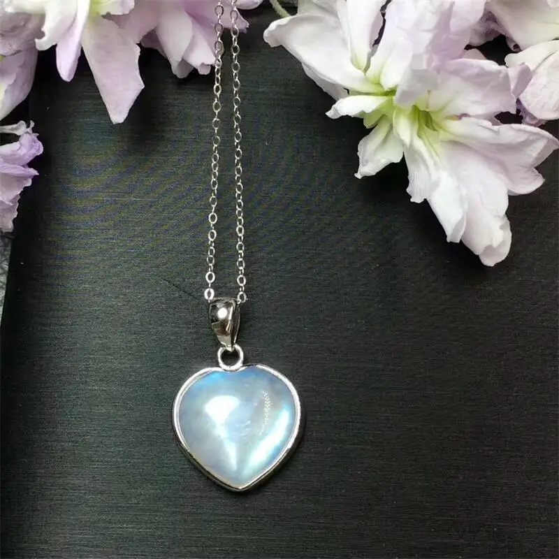 S925 Natural Blue Moon Stone Heart Pendant Crystals For Women Jewelry Healing Home Decoration Accessories 33-40MM