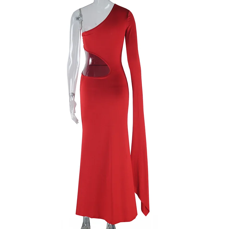 Dsmtrc Sexy Rood Zwart Avondfeest Jurk Vrouwen Elegante Vestidos 2025 Asymmetrische Uitgesneden Een Schouder Zeemeermin Maxi Jurken