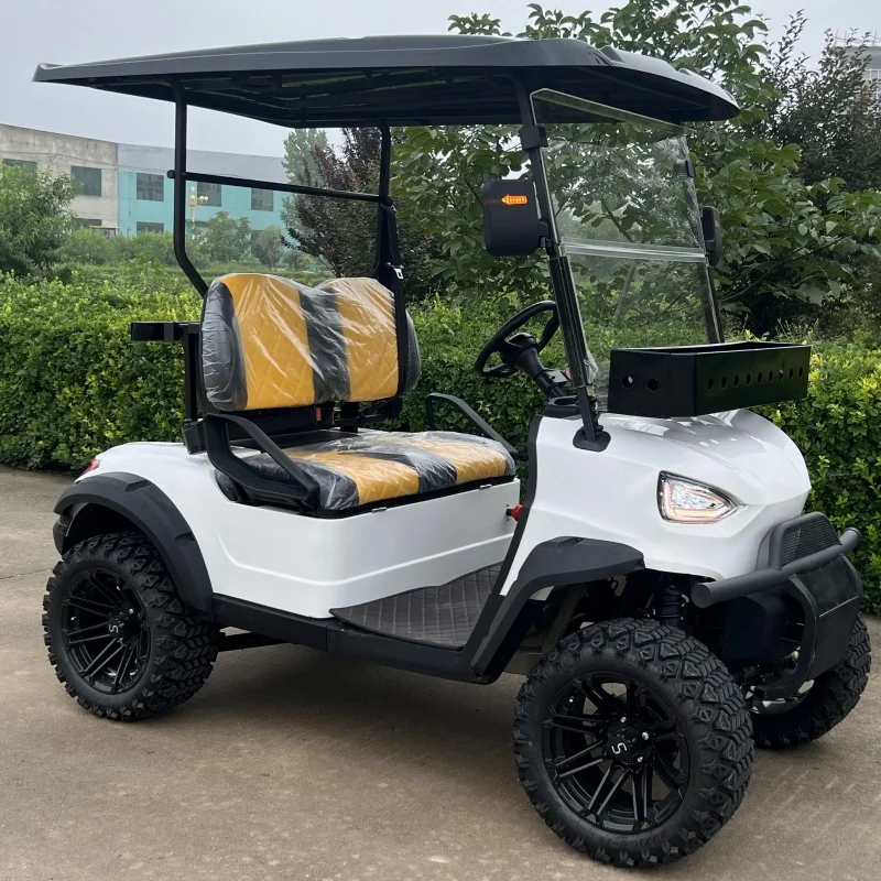 Reasonable Price White Two Seater Brand New Golf Club Cart 72V Lithium Battery Sightseeing Solar Road Tire Electric Golf Cart