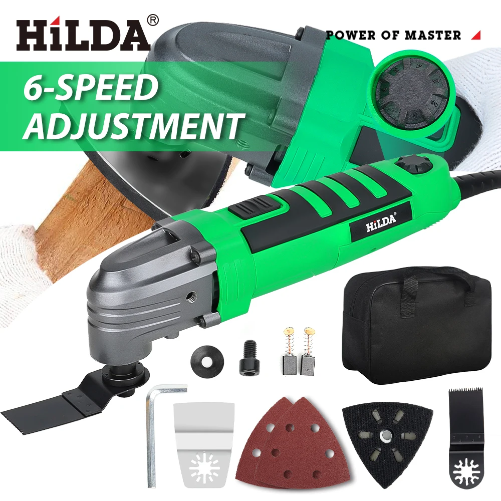 HILDA Variable Speed Multifunctional Swing Tool Power Tools 3 ° Oscillating Tool Electric Trimmer With Bag And Blades 6-speed
