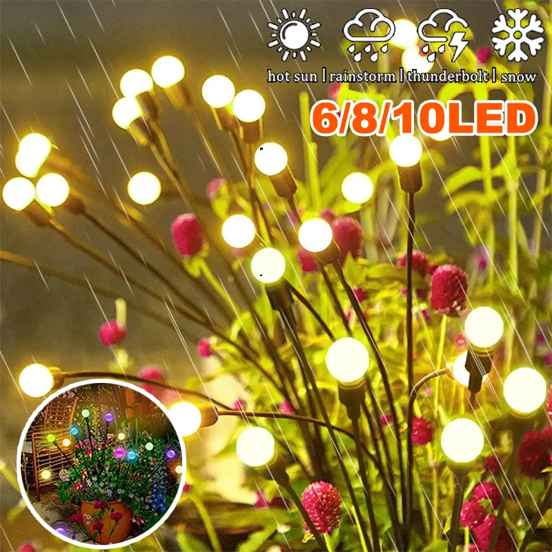 

6/8/10LED светлячок RGB солнечные уличные светлячки садовые фонари водонепроницаемый качающийся сказочный свет для украшения двора патио ﻿ сад