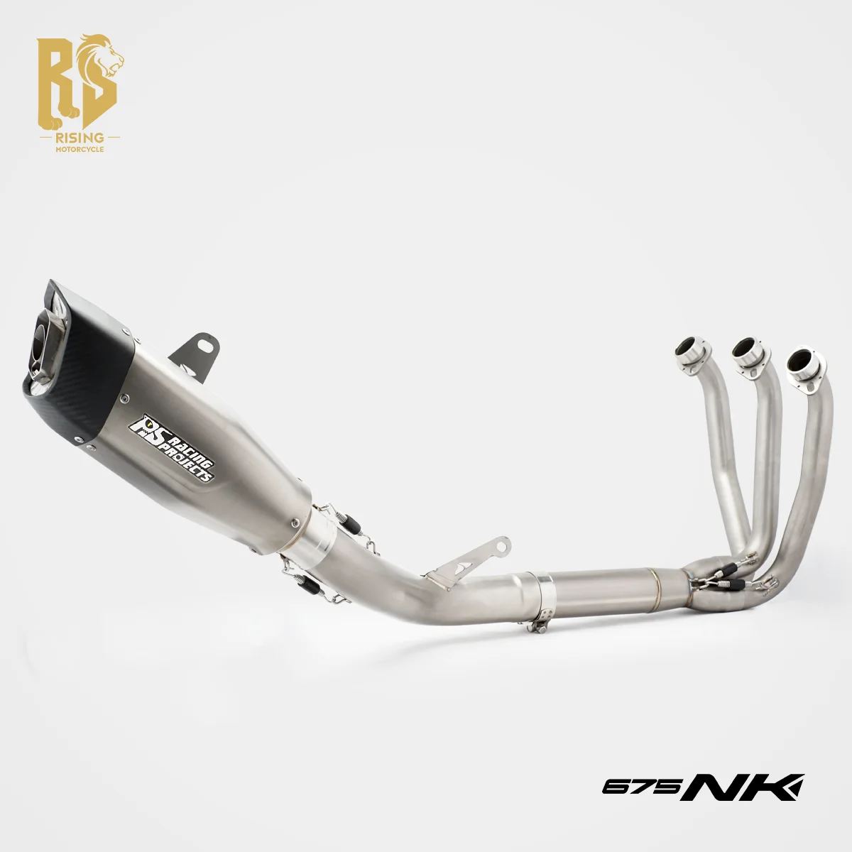 Sistema di Scarico Completo RS Originale ad Alte Prestazioni per CFMOTO 675NK, Edizione Pioneer in Acciaio Inox con Uscita Laterale