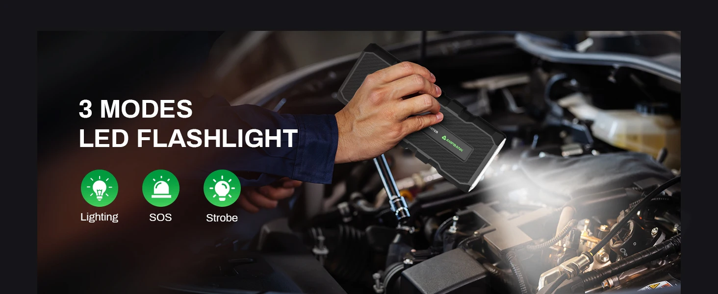 AMPBANK AB4000 Starthilfe für Autos, 16000mAh Booster Powerbank, tragbares 12V 4000A Booster-Pack, bidirektionales Schnellladen, BOOST-Funktion für Autos, SUVs, LKWs und Motorräder – Detail 5