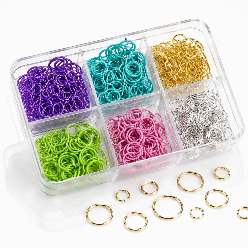 Y2K Punk 6Grids Nail Art Jump Rings Assorted Multi‑Size Hollow Circle Open Loop Charms Ornaments For Cool Style Manicure Decor