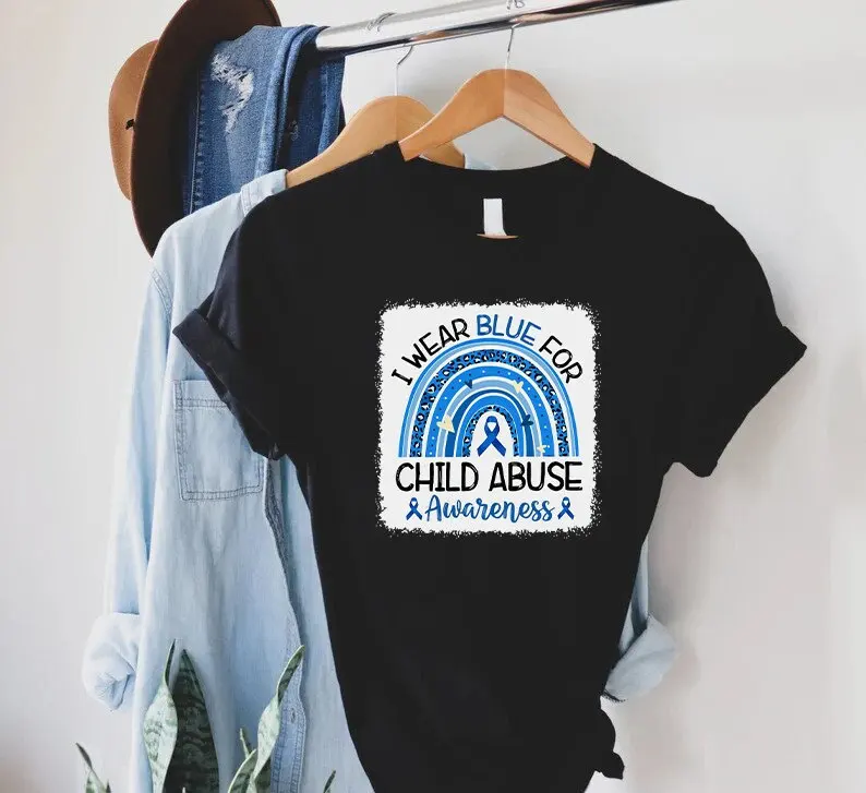 Child Abuse Awareness T Shirt Blue Ribbon Rainbow Foster Care Stop the Protect